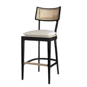Premium Solid Teak Bar Stool with Rattan, Waterproof Cushions for Outdoor Cafes, Patio Seating, Made in Indonesia