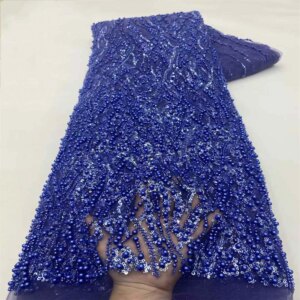Fashion Nigerian Heavy Beads Sequins Lace Fabric 2025 Hot Sale French Luxury Lace African Tulle Fabric For Women Wedding Dresses
