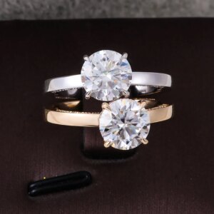 Provence 18K 14K 10K Yellow Gold 2ct D Color Four Claw GRA Certified Moissanite Ring For Women Round Cut VVS1 Party Wedding Band