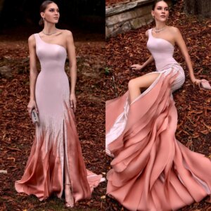 Customized Jersey Beading Draped Pleat Party Mermaid One-shoulder Bespoke Occasion Gown Long Dresses