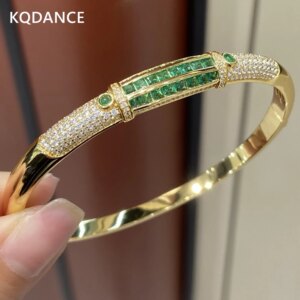 KQDANCE Vintage Solid 925 Silver with Emerald Green High Carbon Diamond Bangles Bracelets Women Gold Plated Fine Jewelry