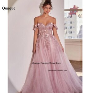 Qunque Customized 3D Flowers Tulle Evening Dress Sexy Slit Leg Long Cocktail Party Dress Sweetheart Wedding Gown Robes De Soirée