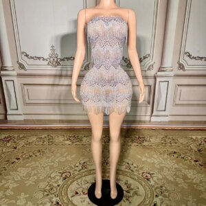 MisShow Luxury Crystal Evening Dresses 2025 Tassel Beaded Design Short Strapless Black Girl Prom Cocktail Gown Custom Customized