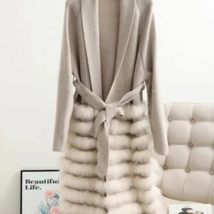 Real Fox Fur Casual Loose Knit Sweater With Bandage Women’s Cardigan Clothing 2025 Winter Luxury Warm 2DB1810