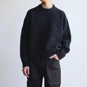 VISVIM kofu 22AW Amplus Crew Knitted wool sweater color dot black and white