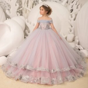 Flower Girl Dresses Birthday Banquet Princess Gowns Light Purple Tulle Puffy With Patterned Appliques Sleeveless For Wedding