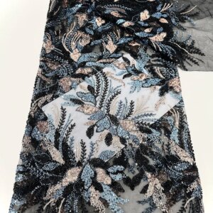 French Luxury Beaded Lace Fabric 2025 Fashion African Sequin Groom Lace Mesh Fabric Nigerian Wedding Party Dress Sewn 5 Yards