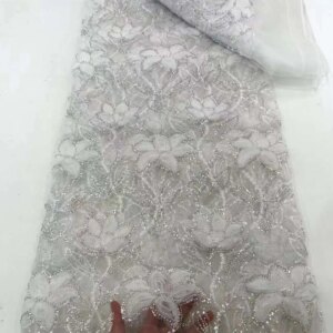 African Heavy Bead Lace Fabric 2024 Luxury High Quality French Sequins Nigerian Embroidery Mesh Fabrics Ws