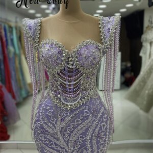 Pearls Sleeves Prom Dresses With Caped Shoulder Luxury Wedding Party Gowns Customized Arabic Second Reception Dress For Dinner