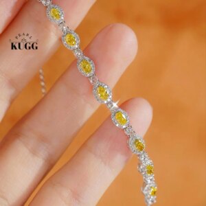 KUGG 100% 18K White Gold Bracelet Luxury Oval Shape Real Natural Yellow Diamond Bracelet for Women High Party Jewelry