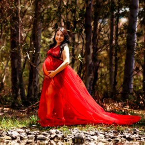 Don&Judy New Pregnancy Woman Dress Photography Clothes Short Sleeve Dresses Tulle Maternity V Neck Split Skirt Photoshoot Props