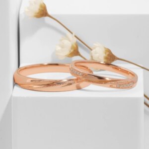 Handcrafted Custom Designer Scratch Pattern Gold-Plated Silver Rings with Lab-Grown Diamonds – Valentine & Wedding