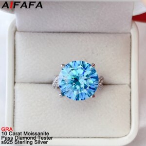 10 Carat Ocean Blue Moissanite Lab Diamond Rings for Women Sparkling s925 Silver Moissanita Engagement Ring Fine Jewelry GRA