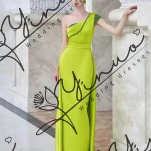 customized Evening Dress Short Sleeve Mermaid Floor Length with Sweep Train Women Satin Custom Made Wedding Party Gown