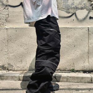 Multi-Zipper Multi-Pocket Double Ring Straight Functional Casual Niche Overalls Men’s Fashion