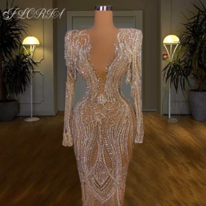 Robe de mariée Sparkly Beaded Crystals Evening Dress Elegant Deep V Neck Sequin Prom Gowns Couture Formal Occasion Dresses 2023