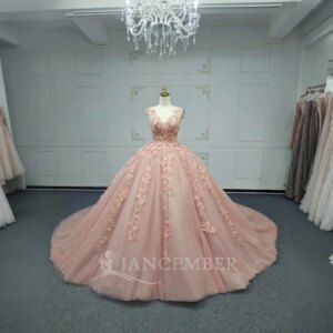 2025 Pink V-neck Ball Gown Bead Appliques Princess Quinceanera Dresses Birthday Party Dress 16 vestidos De 15 Customized
