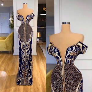 517 CustomizedOff The Shoulder Purple Velvet Gold and Sliver Bead  فساتين السهرة vestidos de fiesta  فساتين سهره evening dresses