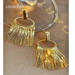 LUOWEND 100% 18K Yellow Gold Earrings Snake Bone Chain Design French Romantic Tassels Drop Earrings for Women High Party Jewelry