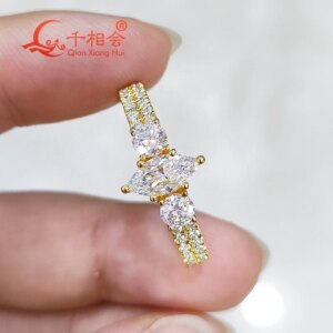 4*8mm Marquise & round White Moissanite Ring S925 Sterling Silver Hip Hop Jewelry for Men Women Luxury Style Wedding Date Gift