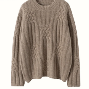 BirdTree, 7G Cashmere Wool Blended Sweaters, Women O-Neck Twisted Thick, Fashion Loose Pullover, Autumn Winter New Top T48453QM