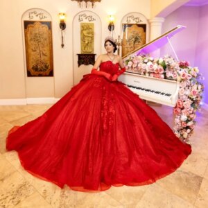 Customized Shiny Red Quinceanera Dress Off Shoulder Tull applique beads flower Long tail Bow vestidos de 15 Quinceanera