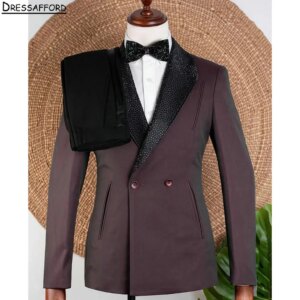 Russet Men Business Glitter Crystal Formal Occasion Tuxedos Grooms Wedding Party Prom Male Suit 2 Piece Set Blazer Pants