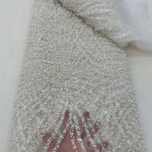 French Net Embroidery Beads Sequins Lace African Nigerian Fabrics 2024 High Quality Wedding Bridal Luxury Beaded Lace For Dre Rf