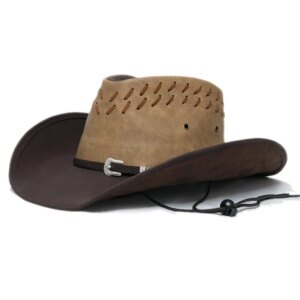 Men’s and women’s simple coffee belt made old leather large brimmed cowboy hat sunblock, sunshade waterproof warm top