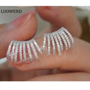 LUOWEND 18K White Gold Earrings Real Natural 0.76carat Diamond Stud Earrings for Women Shiny Irregular Design Party Jewelry