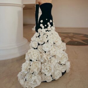 CustomizedFlowers Chapel Train Mermaid Floor Length Detachable Sleeve Exquisite Evening Dresses Custom Made Strapless Jersey Lon