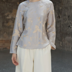 BirdTree 50% Mulberry Silk Shirt Coat Set for Women, Satin Jacquard Long Sleeve, Elegant Retro Top Sets, 2024 Spring S41093QM