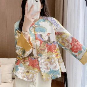 Vintage disc buckle new Chinese style blouse embroidery coat Tang suit Chinese style women’s Spring and Autumn