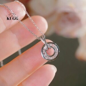 KUGG 100% 18K White Gold Necklace Fashion INS Style 0.28carat Real Natural Diamond Pendant Necklace Women High Wedding Jewelry