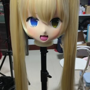 Kigurumi head shell two-dimensional animation universal face, round face loli cosplay live broadcast props double ponytail