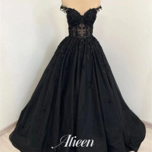 Aileen Wedding Dress Black Off the Shoulders Lace Customized Elegant Plus Size Party Dresses for Special Occasions Evening Woman