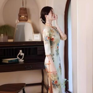 Strict Selection Cheongsam Improved Dress New Elegant Young Style Girls’ Retro French Long Sleeve