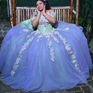 Customized Shiny Purple Off Shoulder Quinceanera Dress Lace sequin applique crystal Tull 3D flower vestidos de 15 Quinceanera