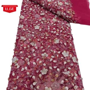2025Latest Autria Elegant Best Quality Luxurious Soft Mesh Lace With Biggest Stones fabric For Party Evening Dress U_Ge5128