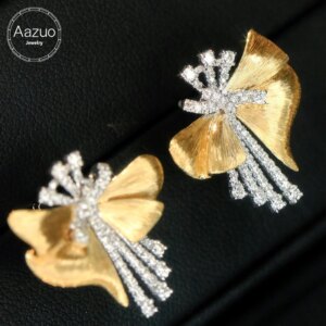 Aazuo Orignal Design 18K Solid Yellow Gold Real Diamonds 0.80ct Luxury Stud Earring Gift For Women Engagement Dinner Party Au750