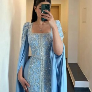 Customized  Jersey Draped Ruffles Sequined Prom A-line Square Collar Bespoke Occasion Gown Midi Dresses
