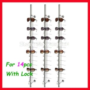 ST014L hold for 14pcs aluminium sunglasses eyeglasses display rod rack with lock