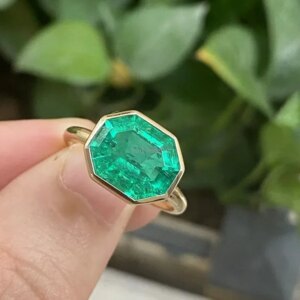 Ruif Factory Make 14k Gold Nice Inclusion about 4ct Lab Grown Emerald Rings for Women Wedding Daily Wear Jewelry