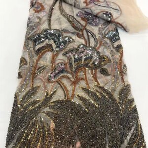 Mesh Gols Sequin Pearl Tube Embroidered Fabric Wedding Dress Lace Fabric Europe, America, Africa Luxury Fabric,最新 Lace, Q2-1