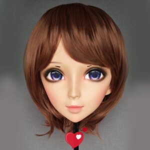 (Ying-3)Female Sweet Girl Resin Half Head Kigurumi BJD Eyes Crossdress Cosplay Japanese Anime Role Lolita Mask With Eyes And Wig