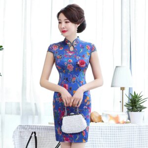 Cheongsam Qipao for Women Dress Spring/Summer New High Quality Real Silk Printed Improved Short