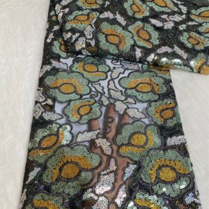 African Lace French Sequins Lace Fabric 2024 Embroidery Beaded Tulle Lace Fabrics Beaded For Nigeria Wedding Party Dress Sewing