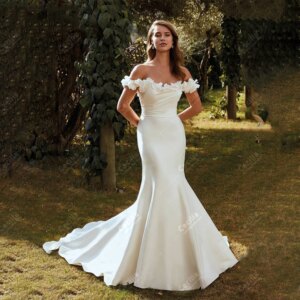 Elegant Wedding Dresses Satin Bridal Gowns Off Shoulder Mermaid Sweep Train Robes For Brides Vestidos De Novia 2025 Cutsomized