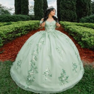 Green Shiny Quinceanera Dresses Off Shoulder Ball Gown Sweet 16 Dress Sequin Applique Lace Beads Birthday Party Vestidos 15 De