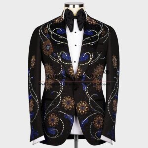 Sparkly Beaded Stones Groom Tuxedo Customized 2-Piece Formal Wedding Party Suits Men Slim Fit Single Breasted Man Business Dress